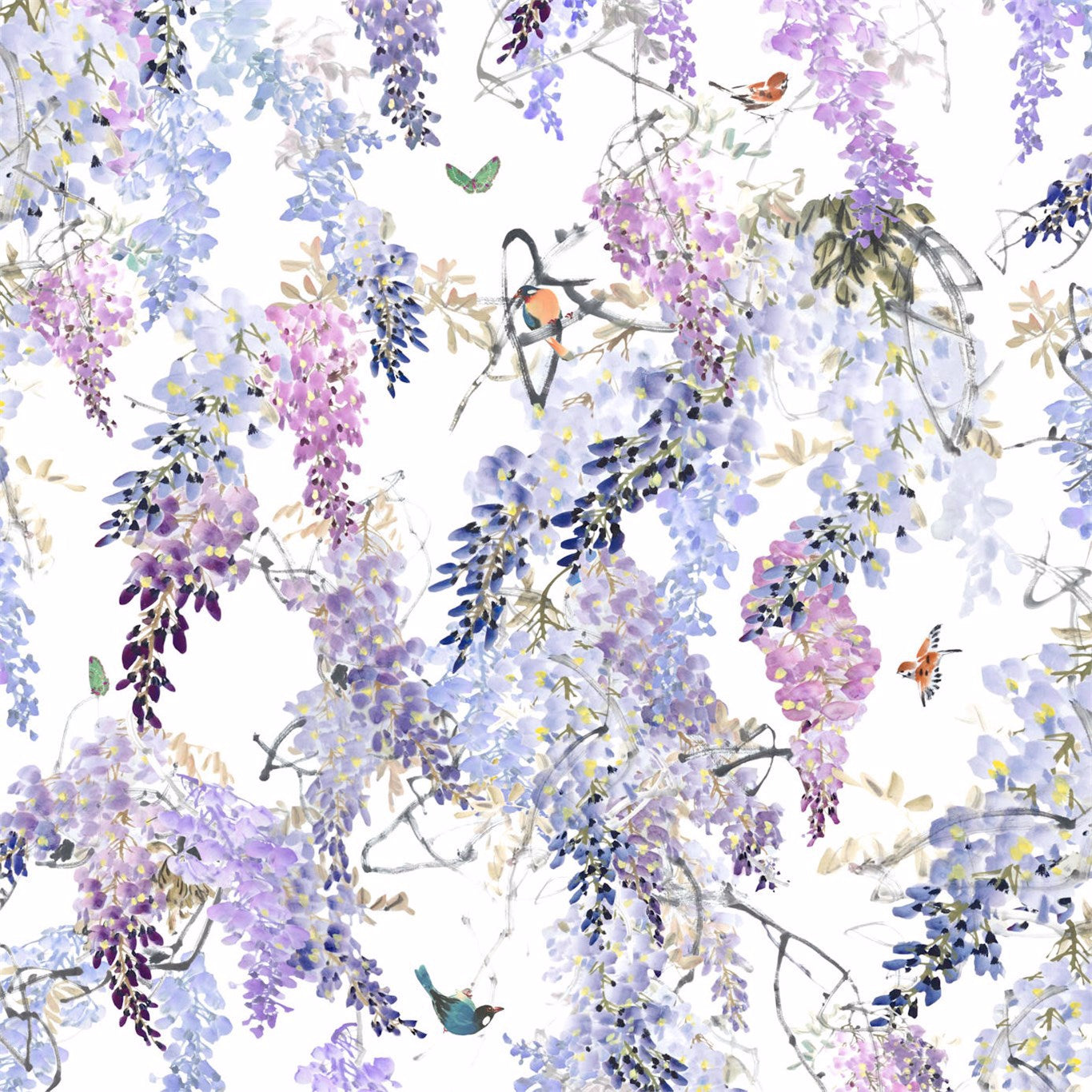 Wisteria Falls Panel B Wallpaper by Sanderson