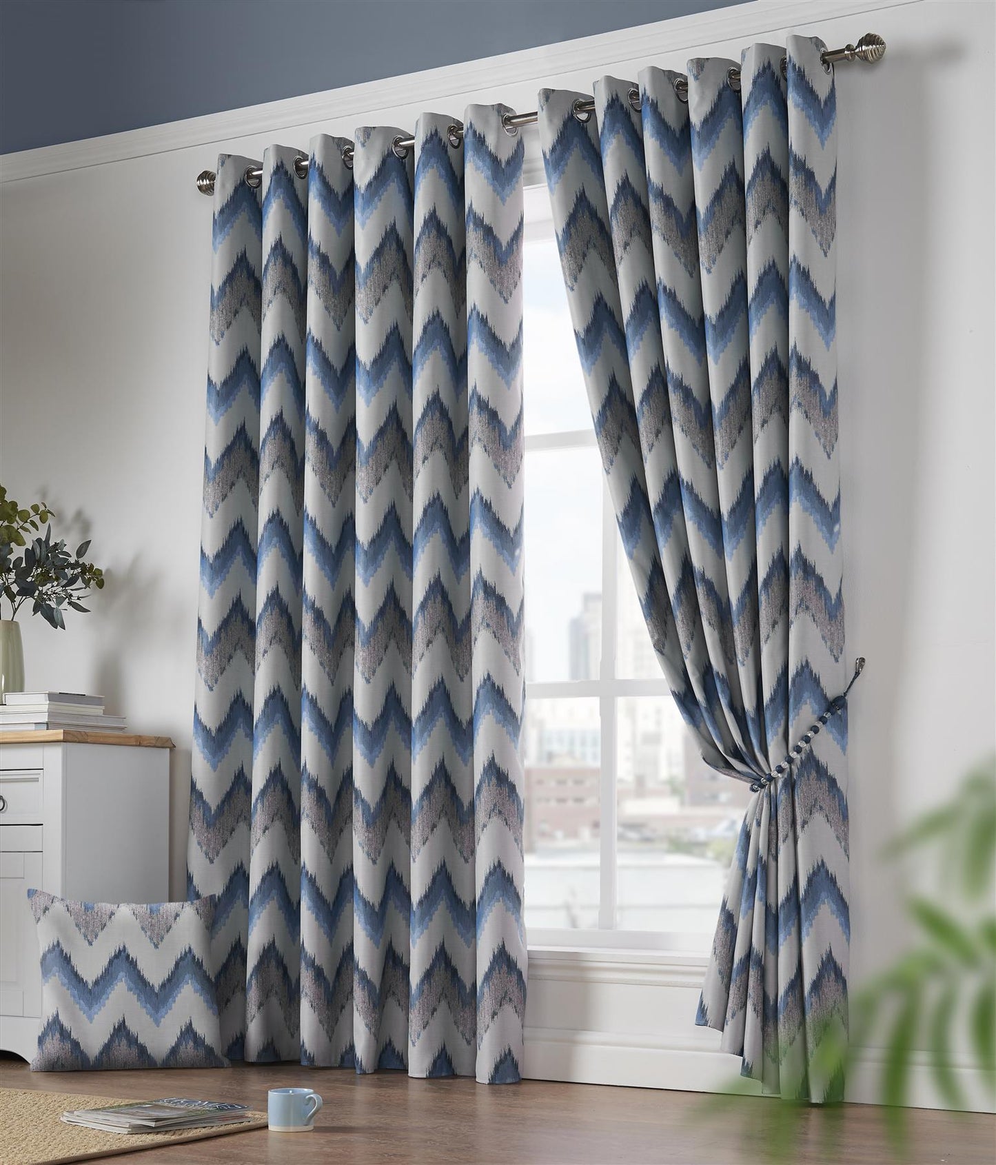 Blue Os Blackout Thermal Eyelet Curtains - Pair