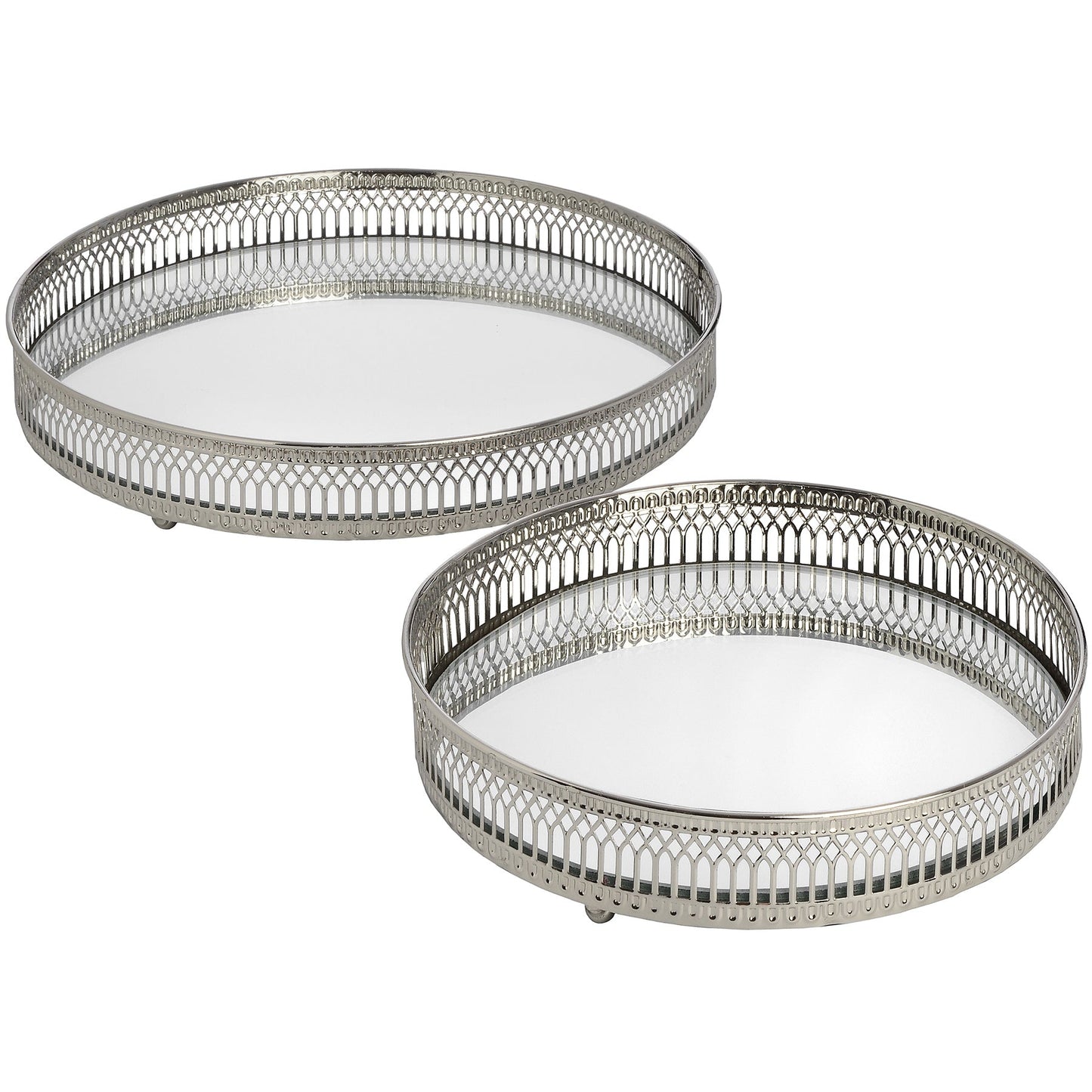 Set Of Two Circular Nickle Trays (16171) By Hill Interiors