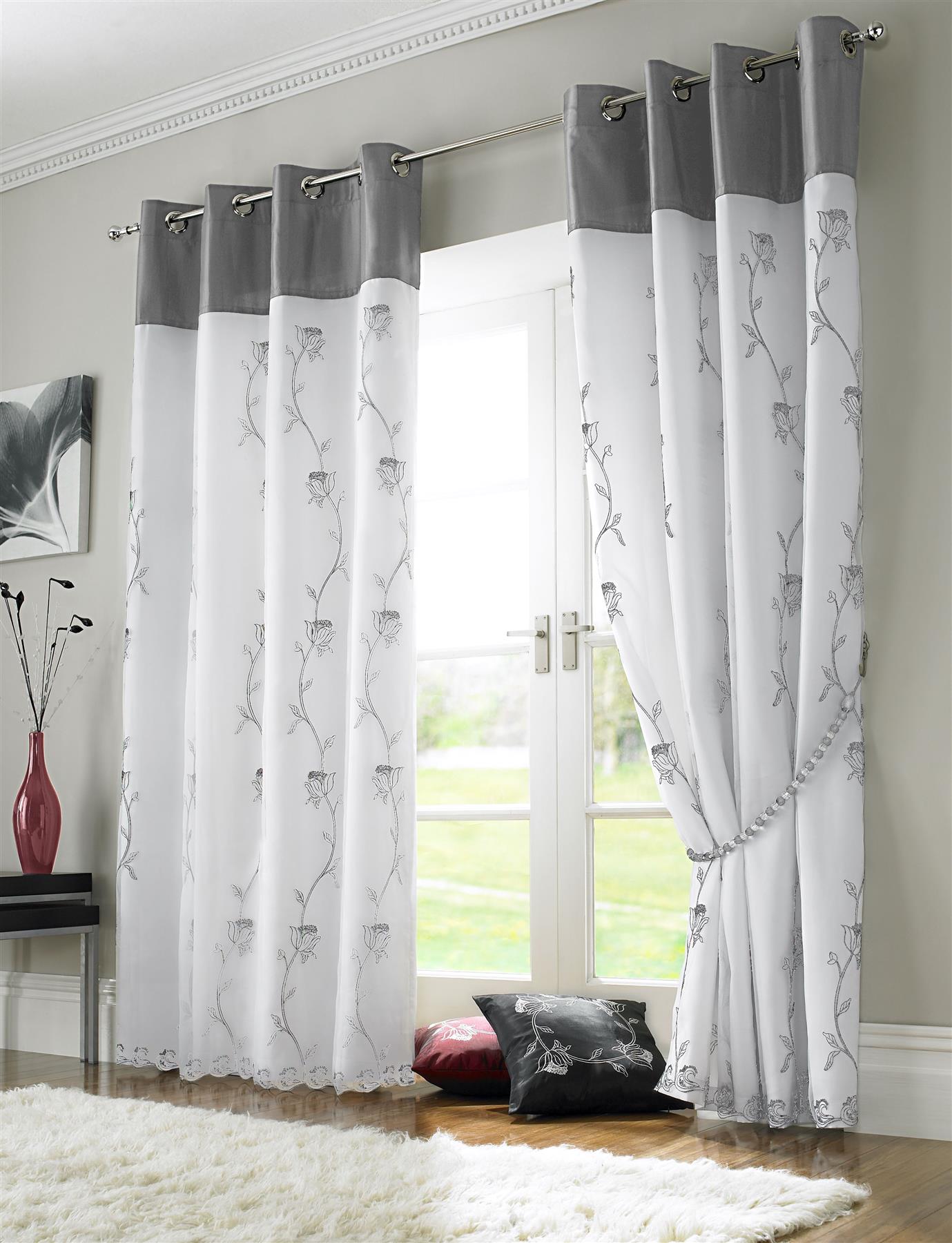 Silver Tahi Fully Lined Eyelet Curtains Pair