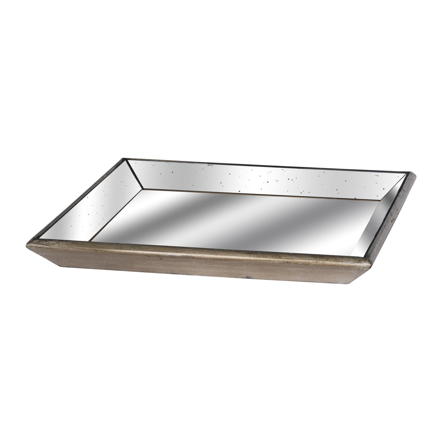 Astor Distressed Mirrored Square Tray W/Wooden Detailing Lge (19172) By Hill Interiors