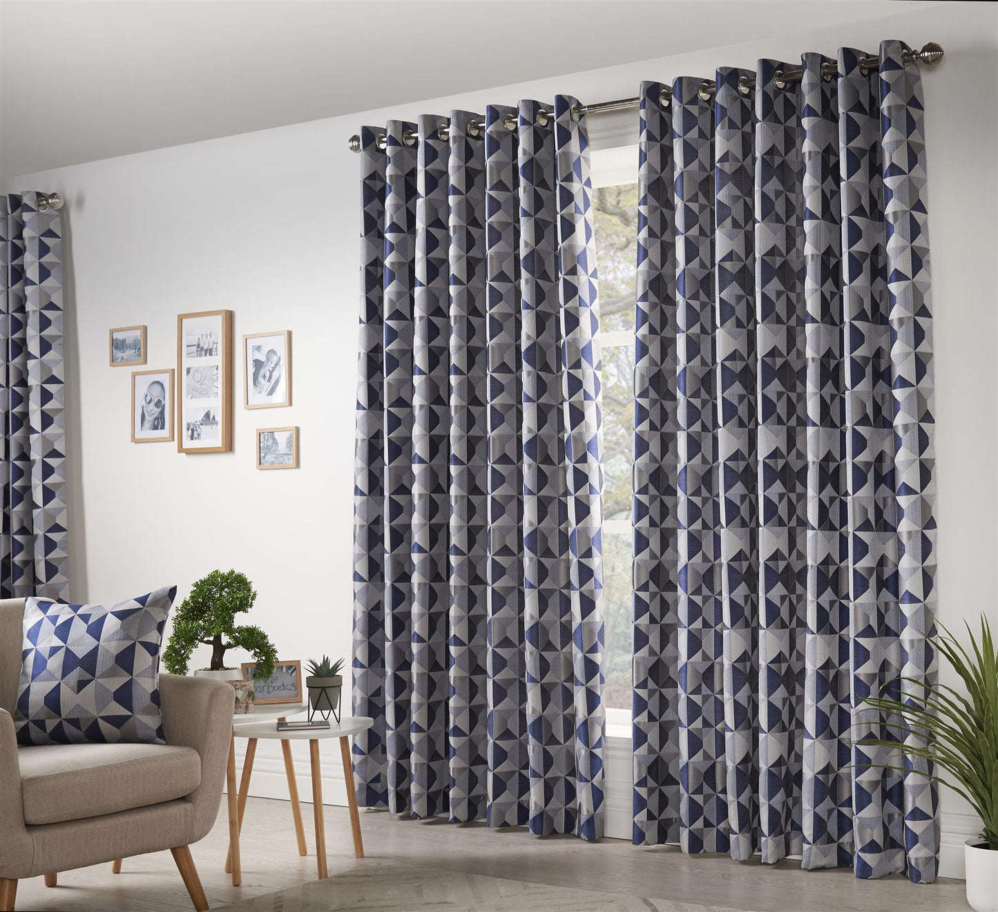 Navy Scandi Fully Lined Eyelet Curtains Pair