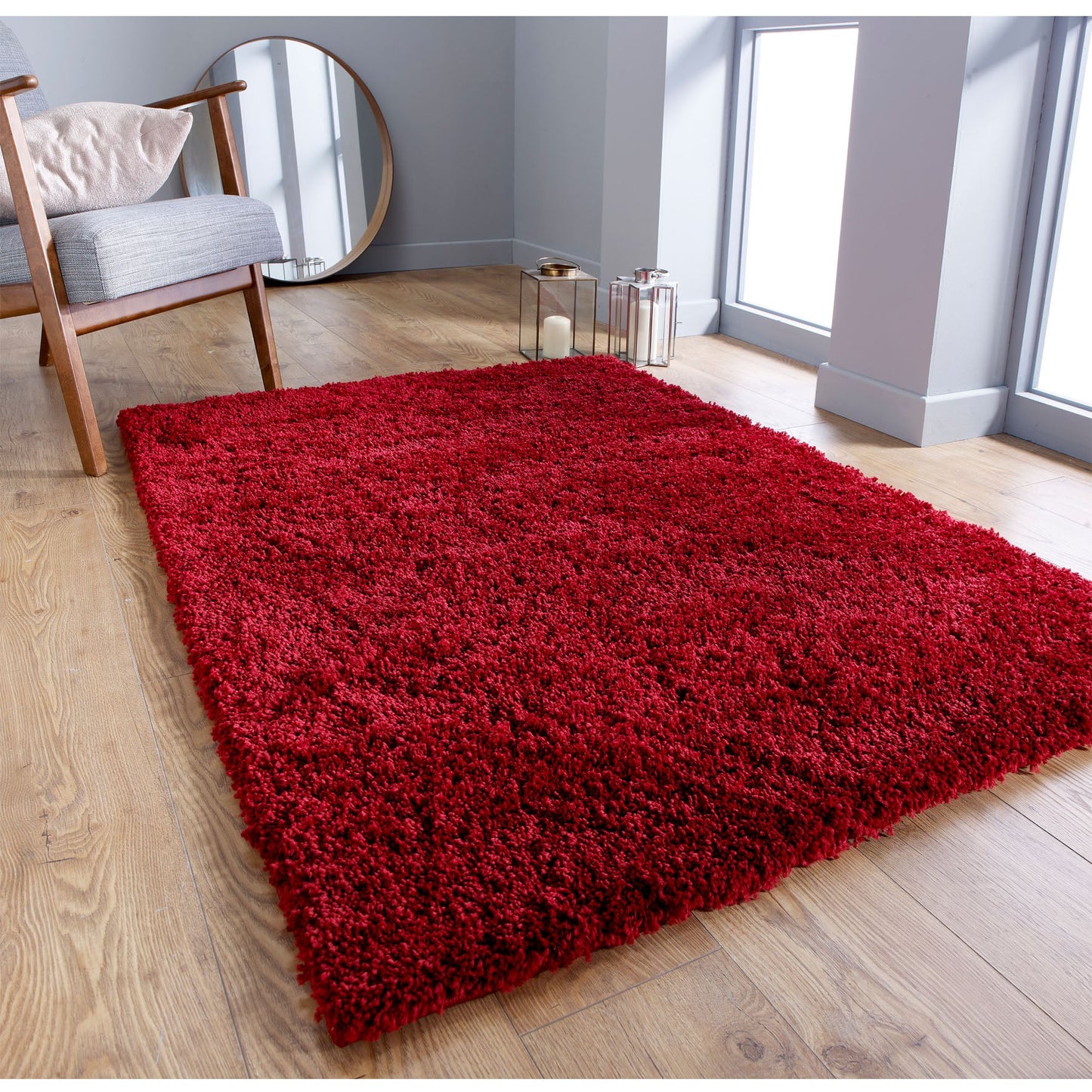 Serene Red Plain Rug - Red