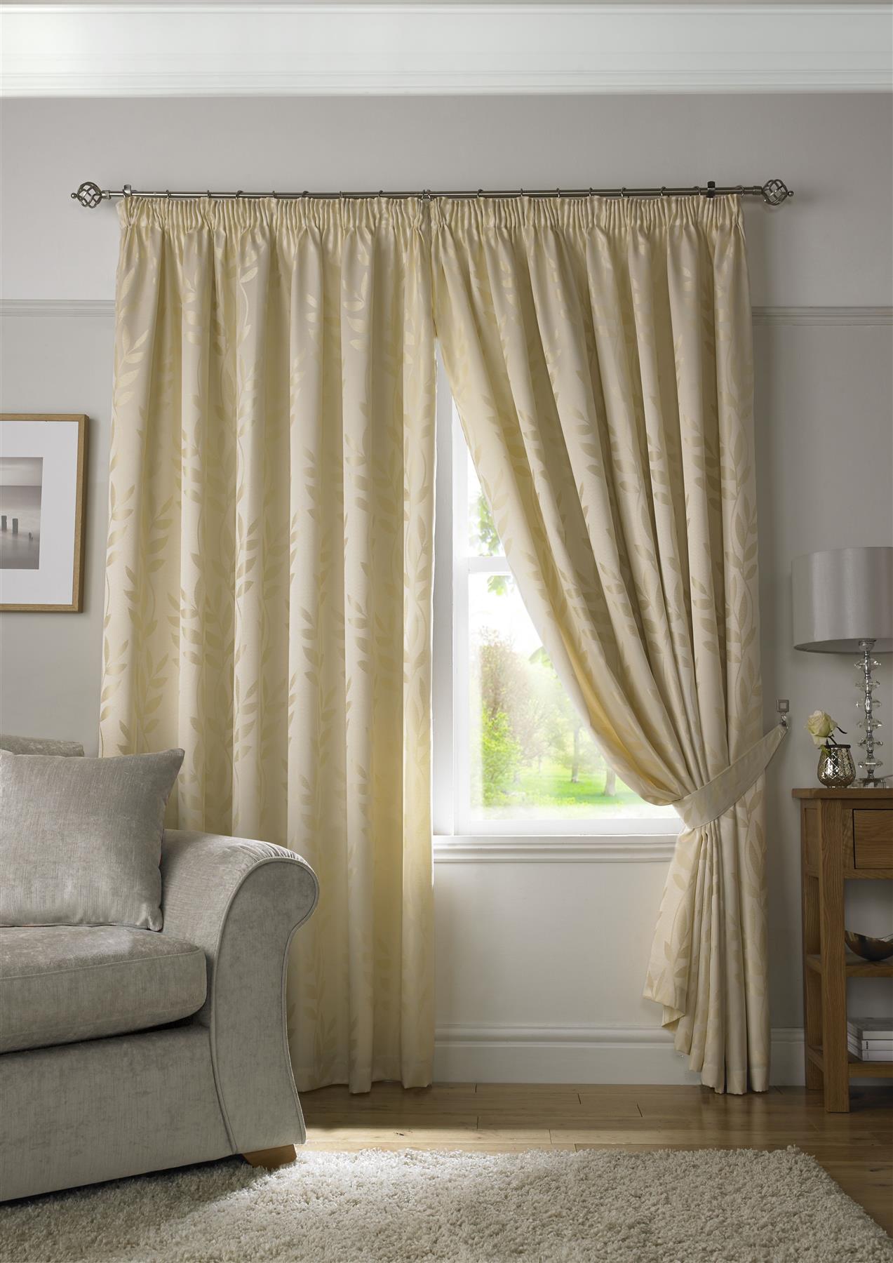 Cream Tivolia Fully Lined Pencil Pleat Curtains - Pair - Including Free Tie Backs