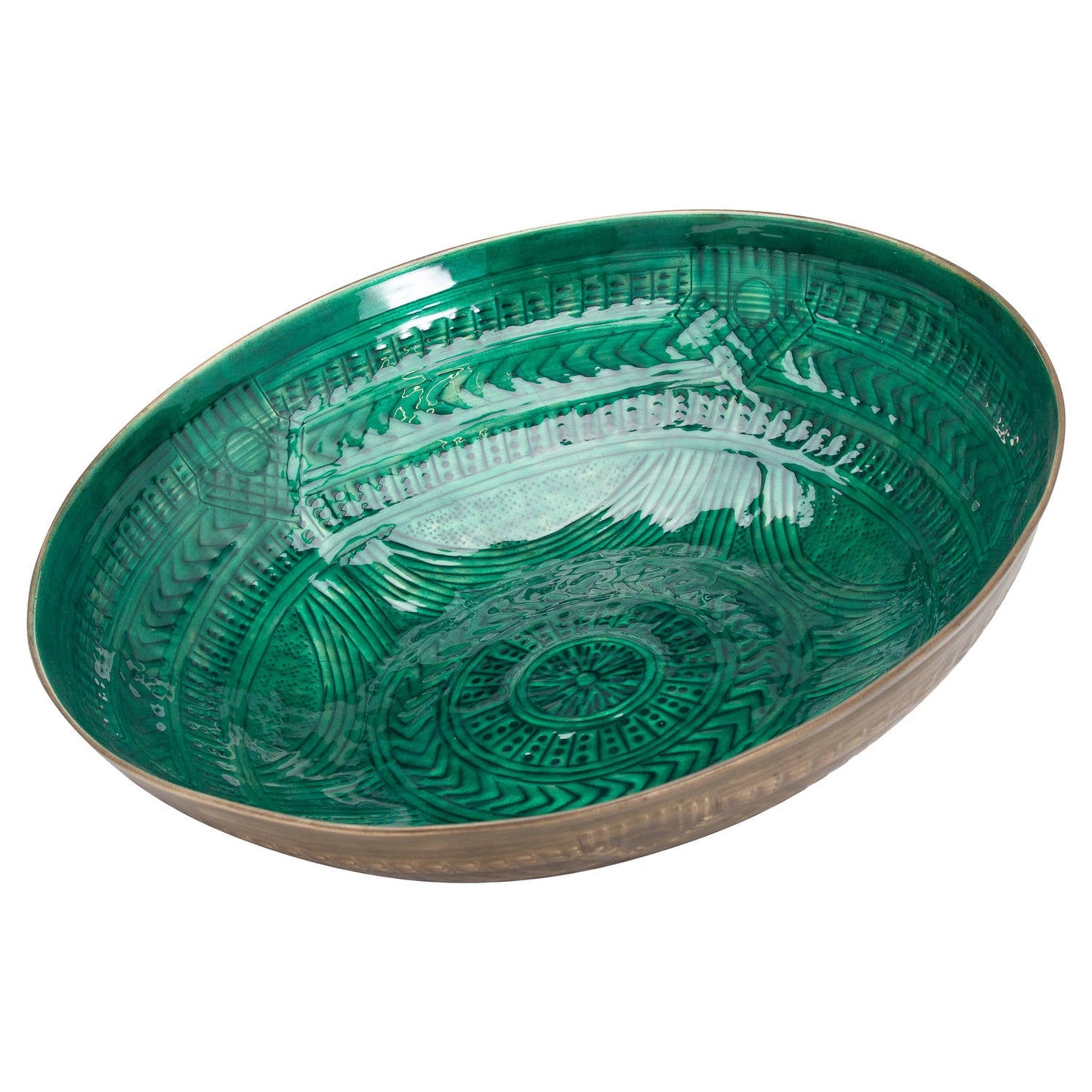 Aztec Collection Brass Embossed Ceramic Large Bowl (21087) By Hill Interiors