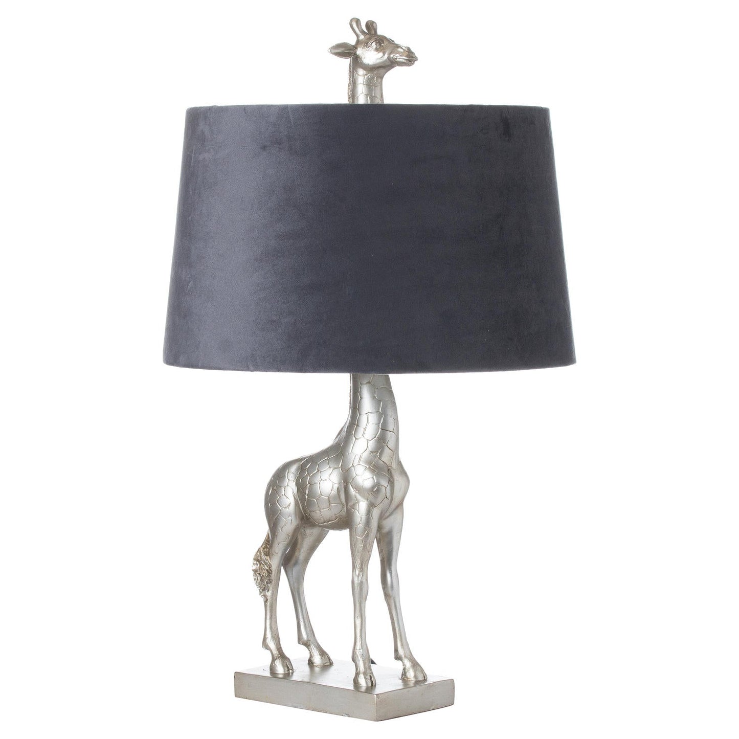Silver Giraffe Table Lamp With Grey Velvet Shade (21459) By Hill Interiors