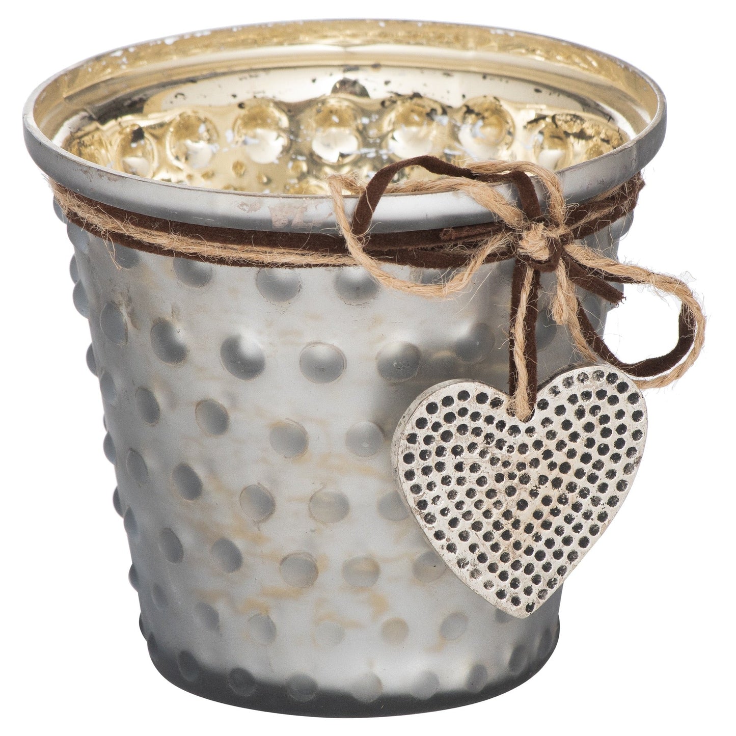 Jute Tied Bobble Grey Medium Candle Holder (21945) By Hill Interiors