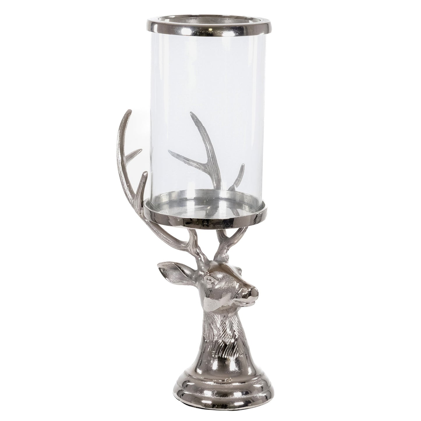 Tall Silver Stag Candle Hurricane Lantern (22220) By Hill Interiors