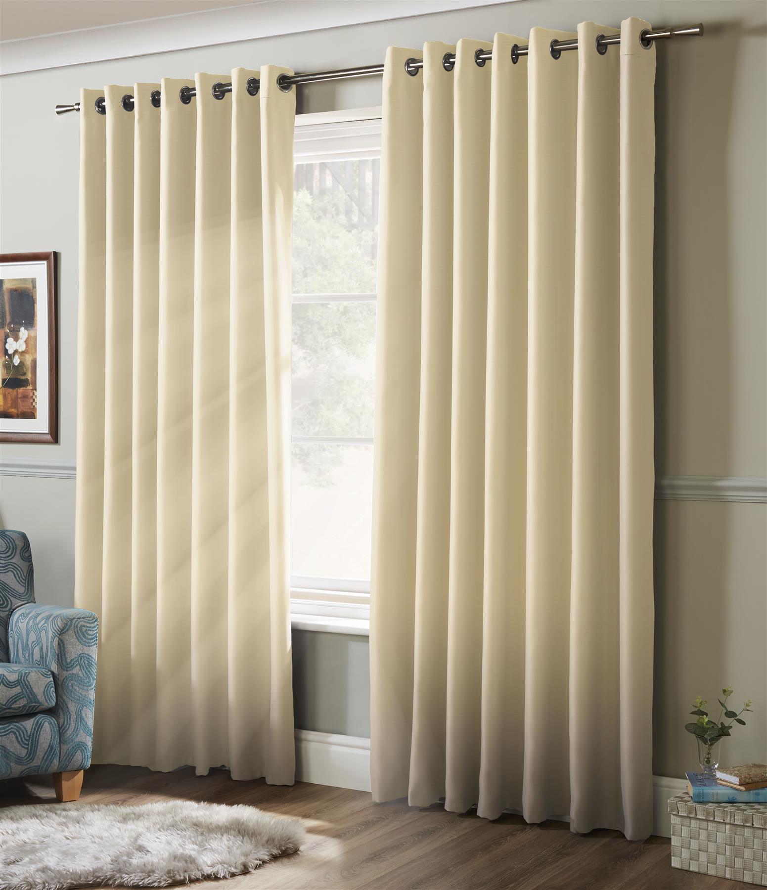Cream Blackout Thermal Eyelet Curtains - Pair