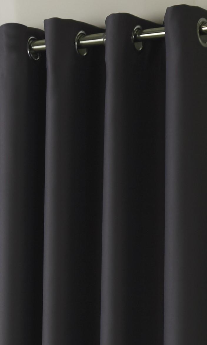 Charcoal 100% Blackout Thermal Eyelet Curtains - Pair