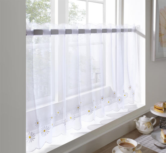 White/Multi Daisies cafe curtain panel