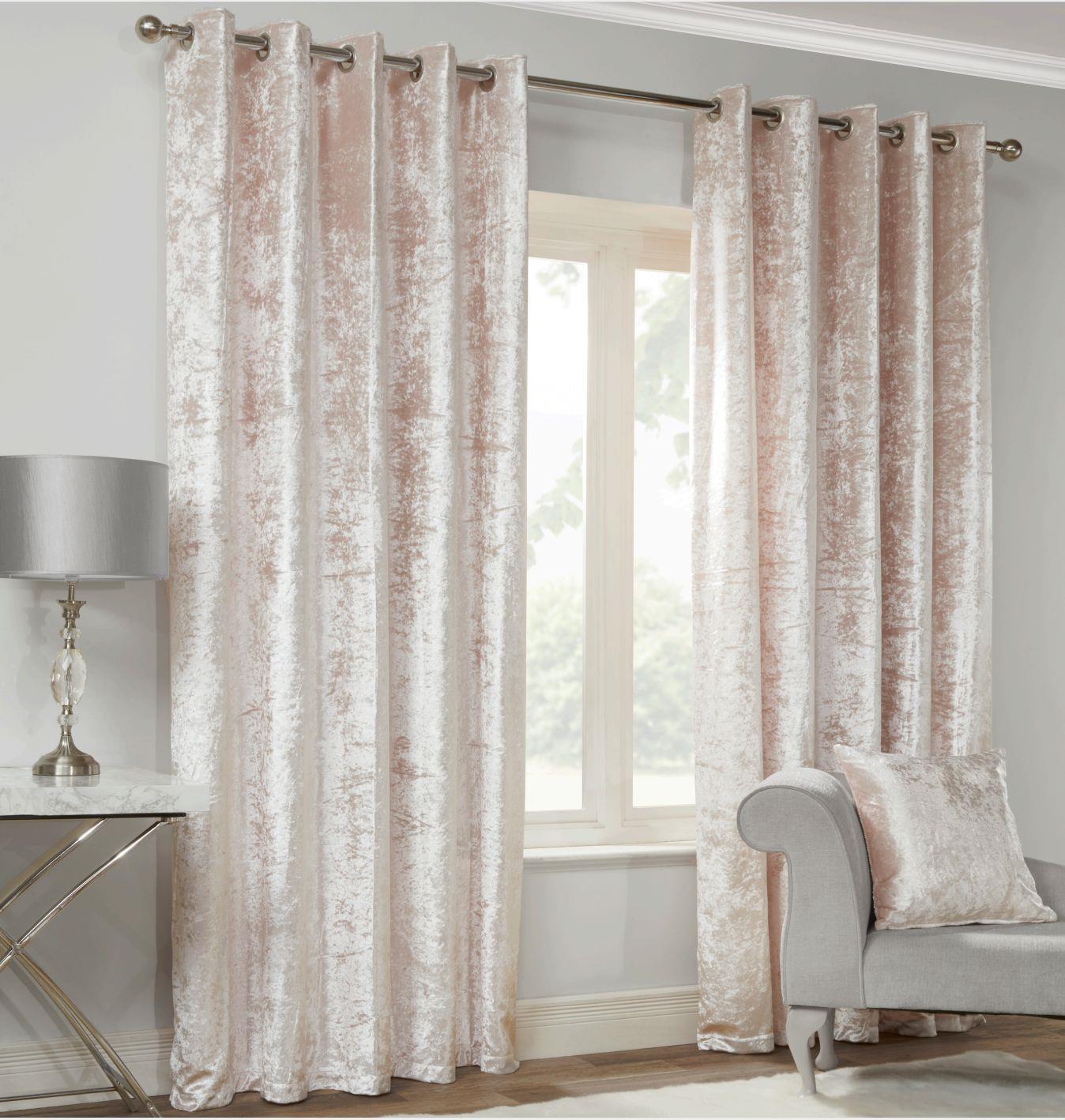 Blush Velvet Crushed Eyelet Curtains. Pair