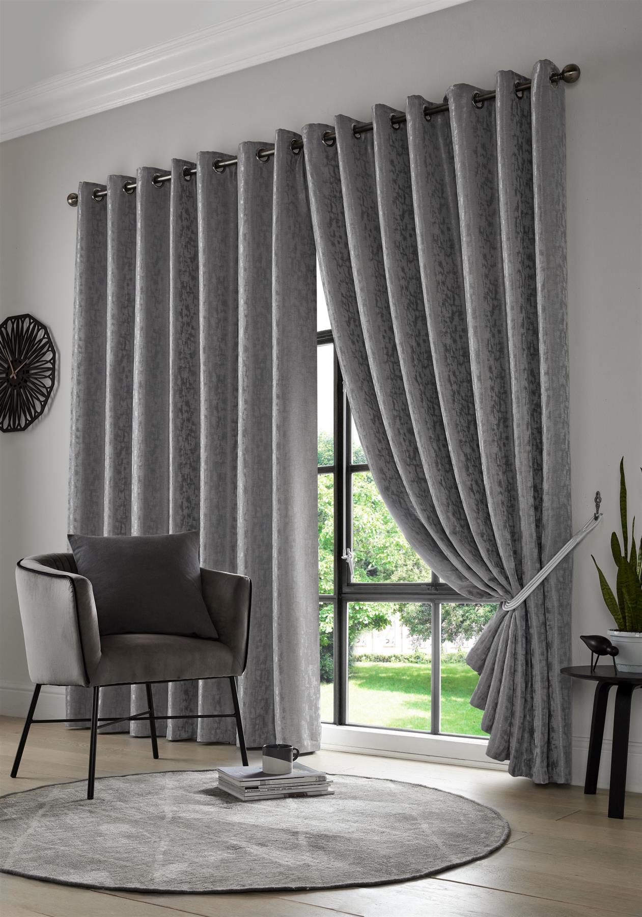 Pewter Keswick Fully Lined Eyelet Curtains Pair