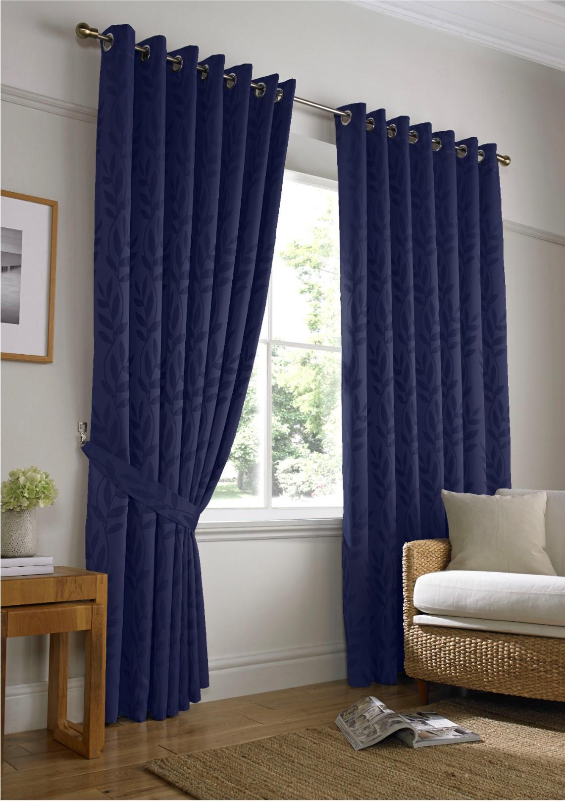 Navy Tivolia Fully Lined Eyelet Curtains - Pair - Including Free Tie Backs
