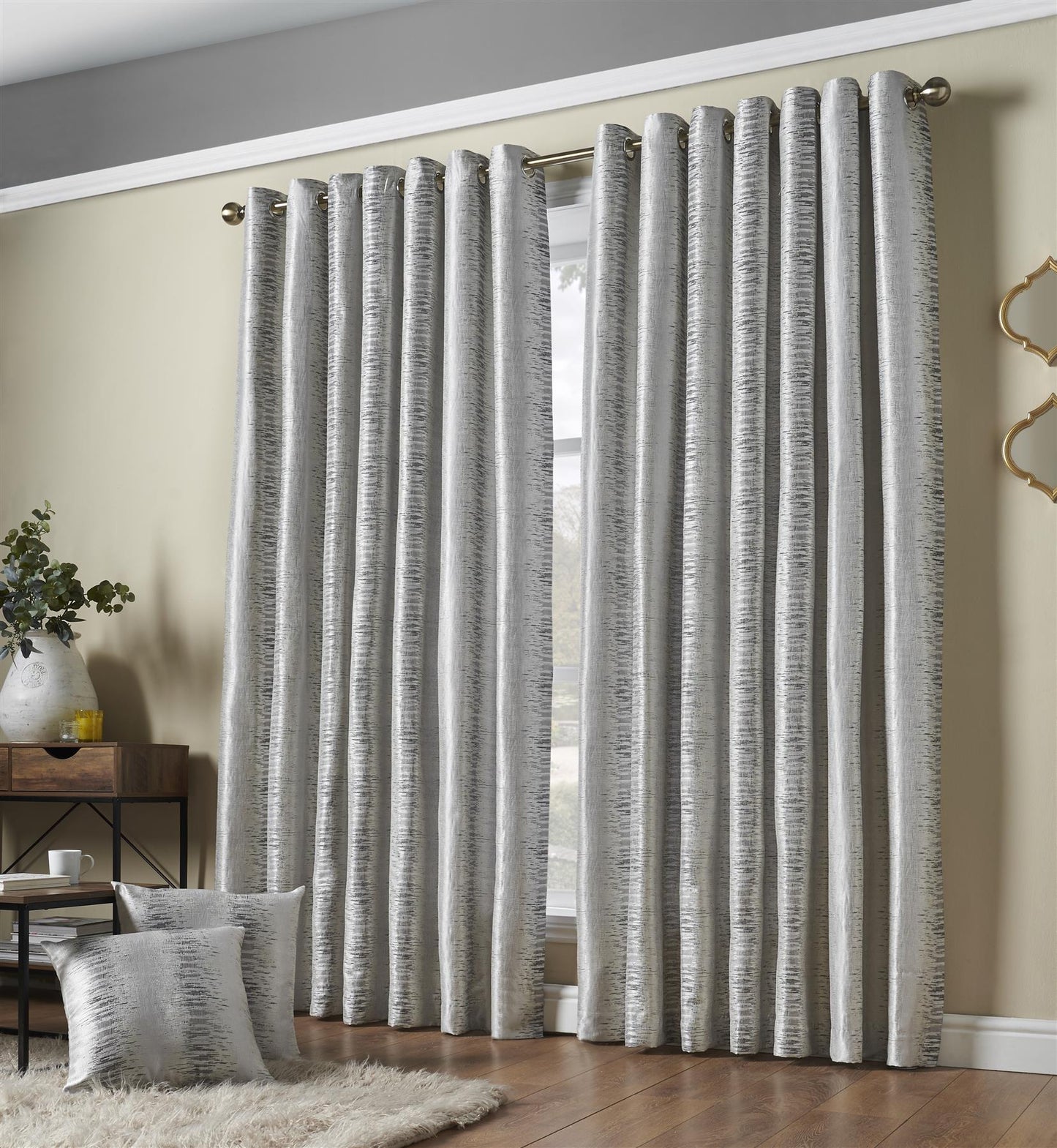 Silver Reflection Fully Lined Eyelet Curtains Pair