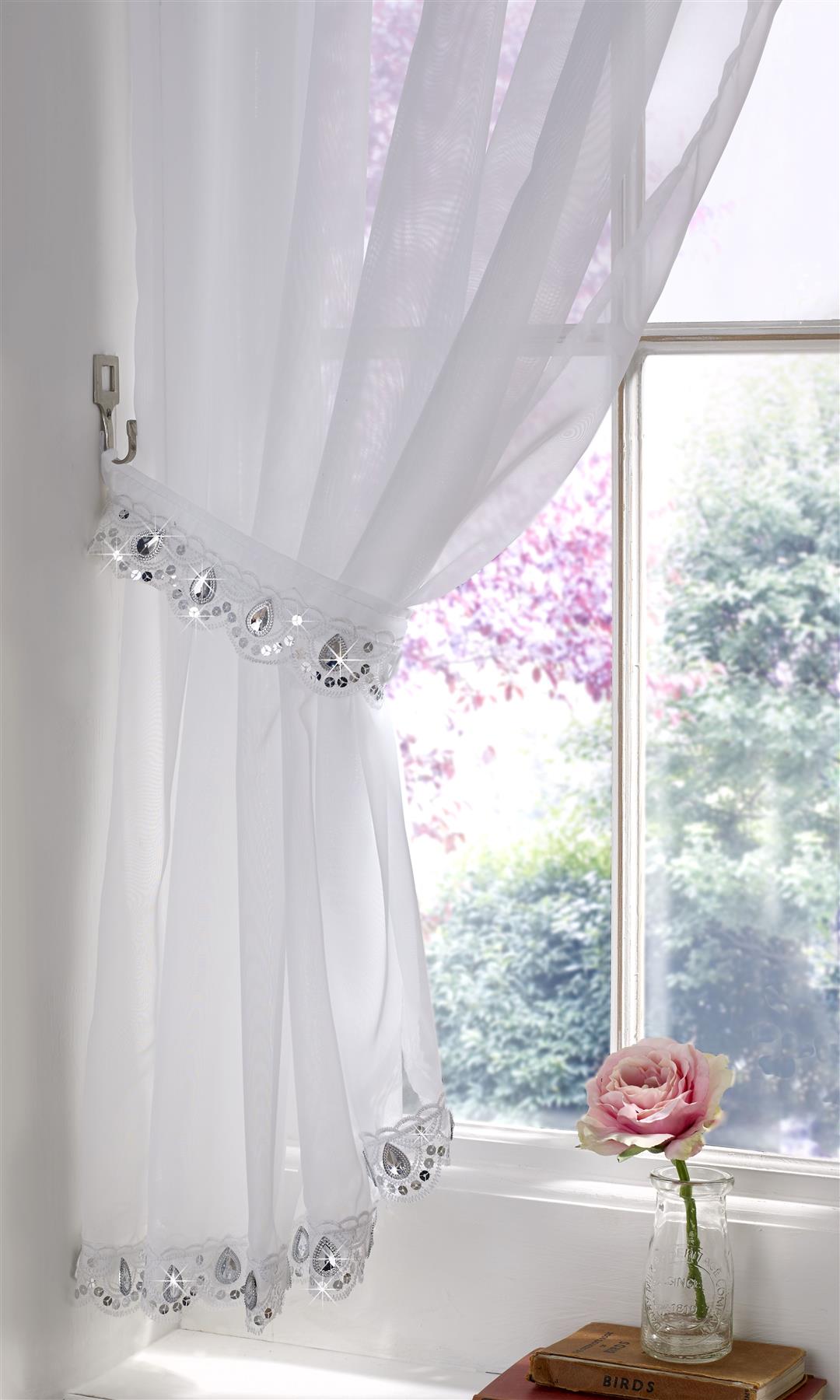 white Jewelled Voile Curtain Panel