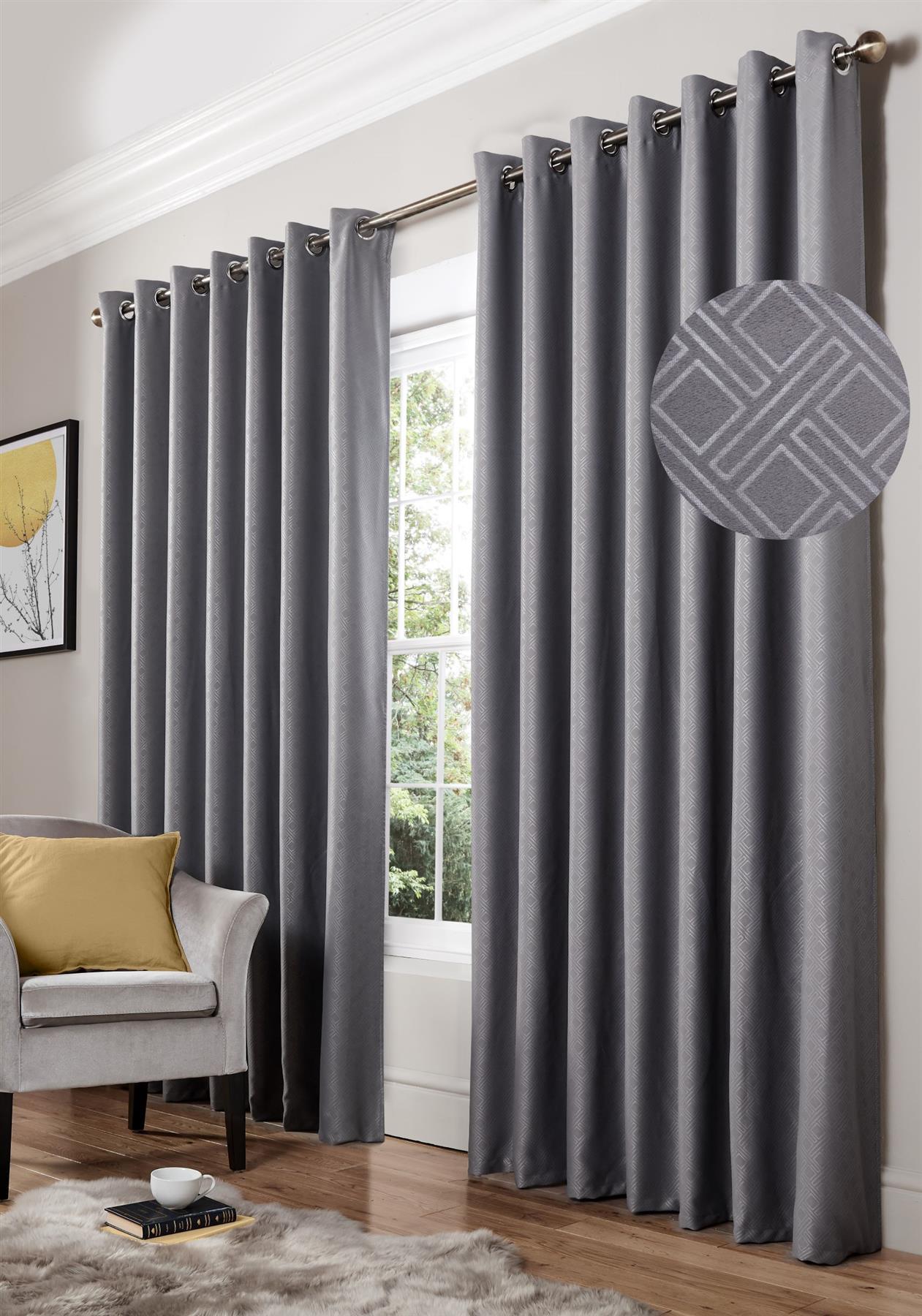 Silver Dia Thermal Eyelet Curtains - Pair