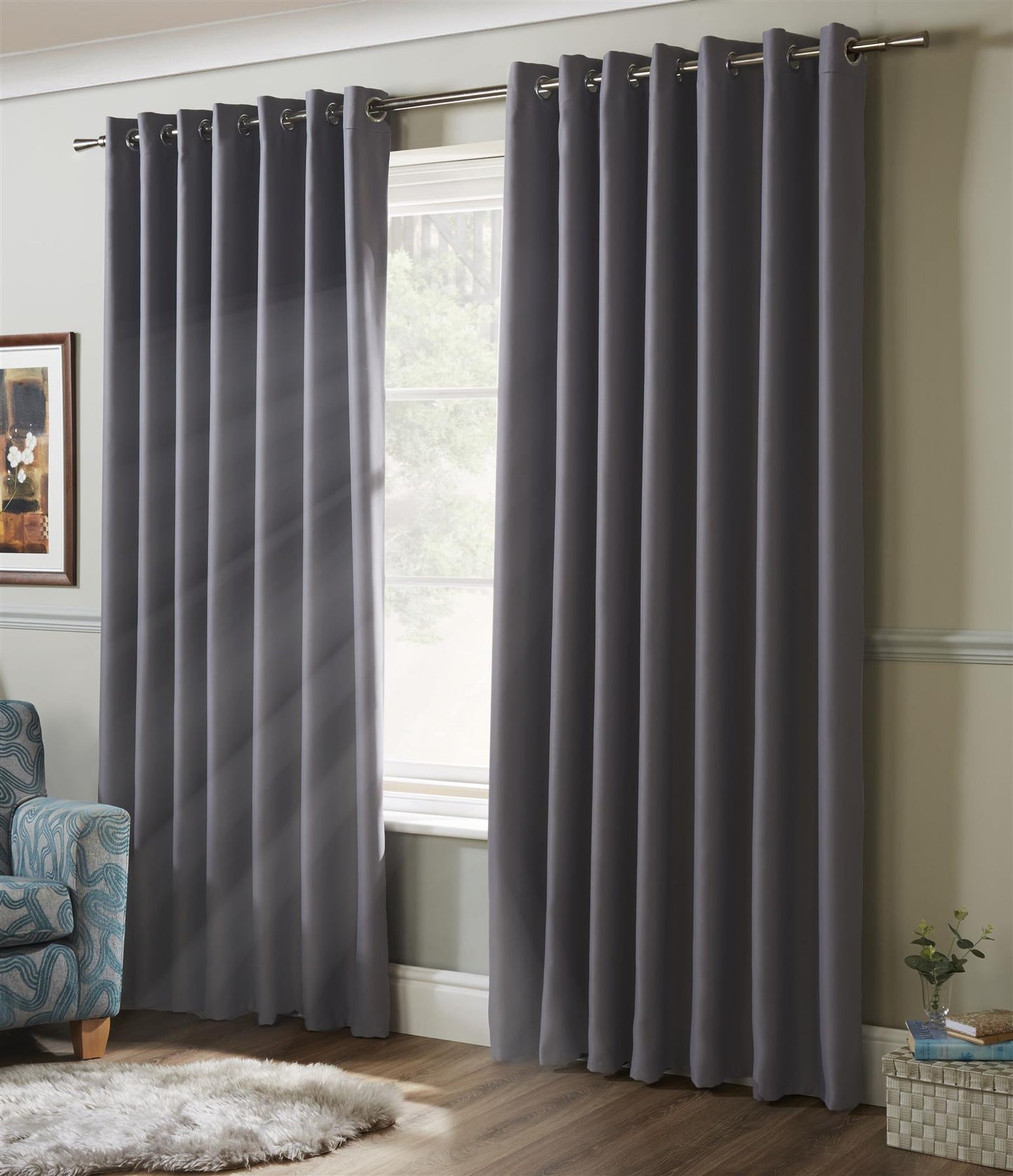Silver Blackout Thermal Eyelet Curtains - Pair