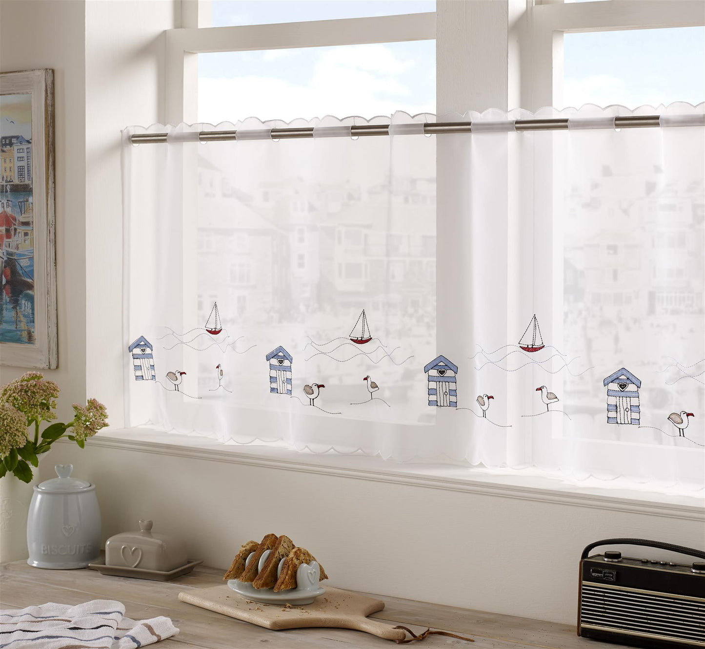 White/Multi Seasides cafe curtain panel