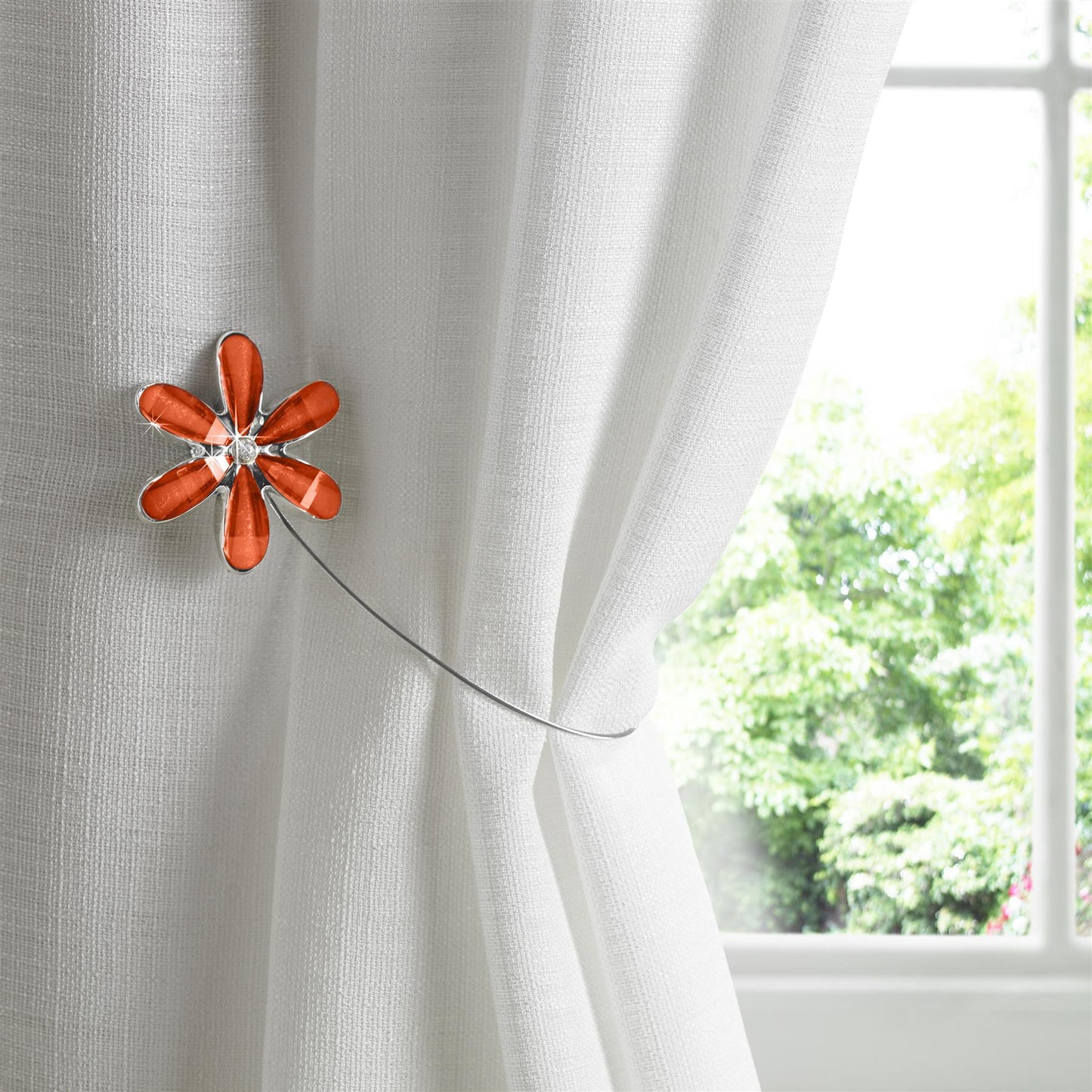 Orange Flower Magnetic Curtain Tie Backs Pair