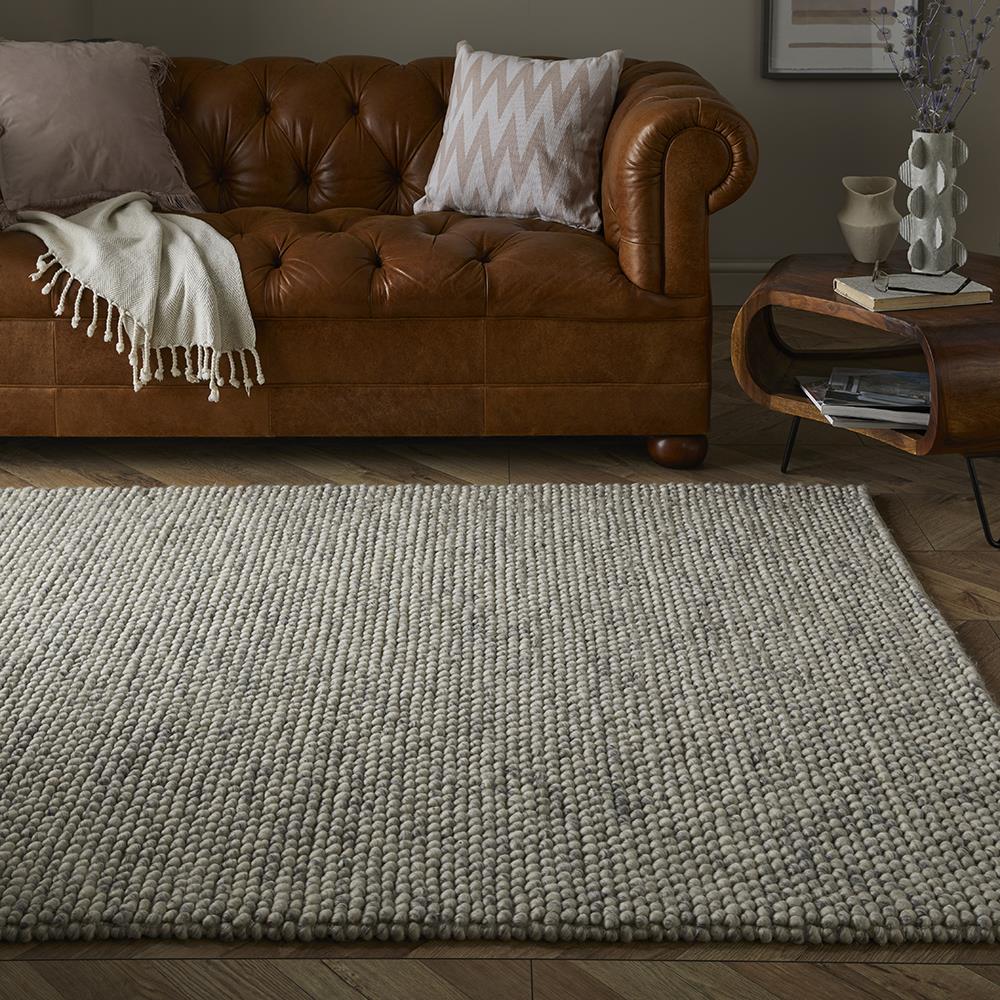 Delilah Mottled Cream Wool Pebble Textured Rug