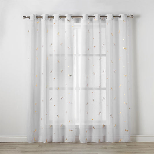 White/Beige Dragonflies Eyelet Voile Curtain Panel