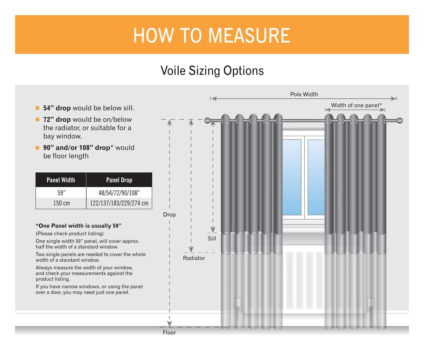 Orange Plain Voile Eyelet Panel. Including Free Tie Back