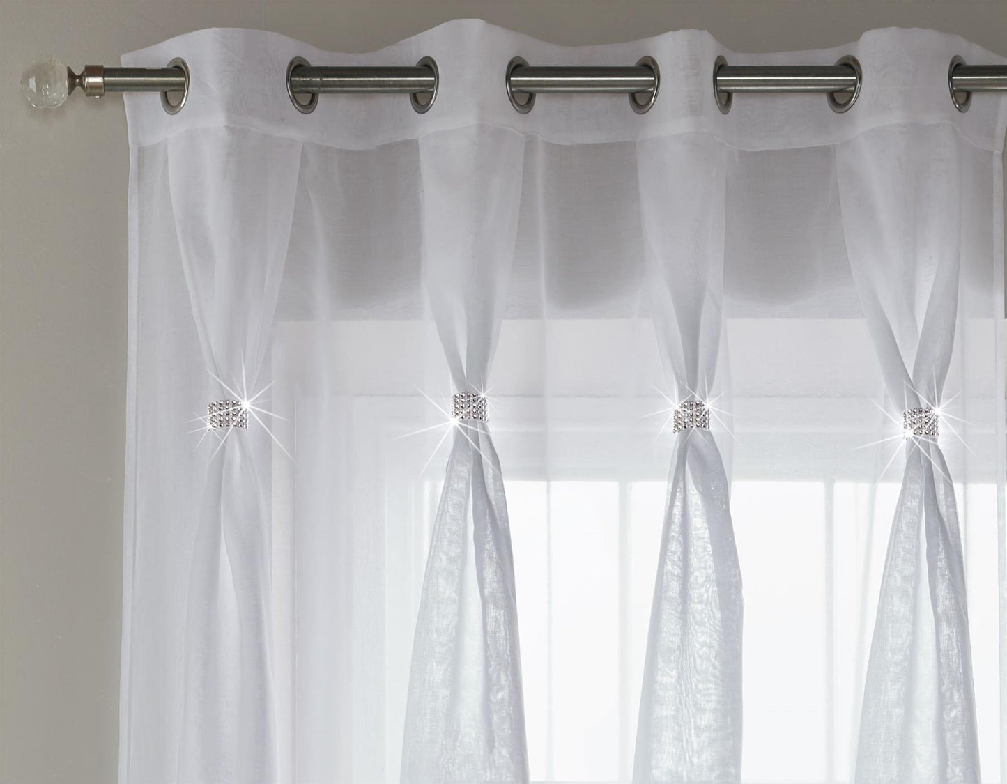 White Diane Eyelet Voile Curtain Panel