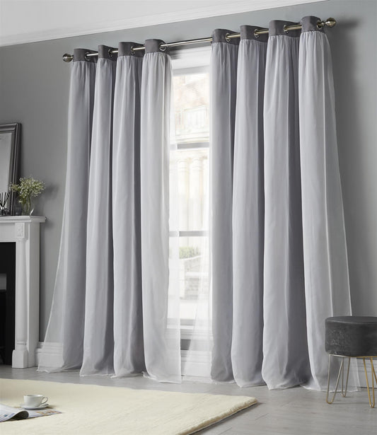 Silver Beck Blackout Thermal Eyelet Curtains - Pair