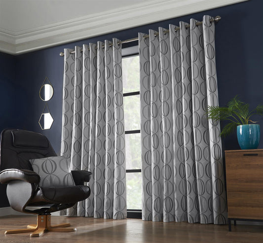 Silver Omega Fully Lined Eyelet Curtains Pair