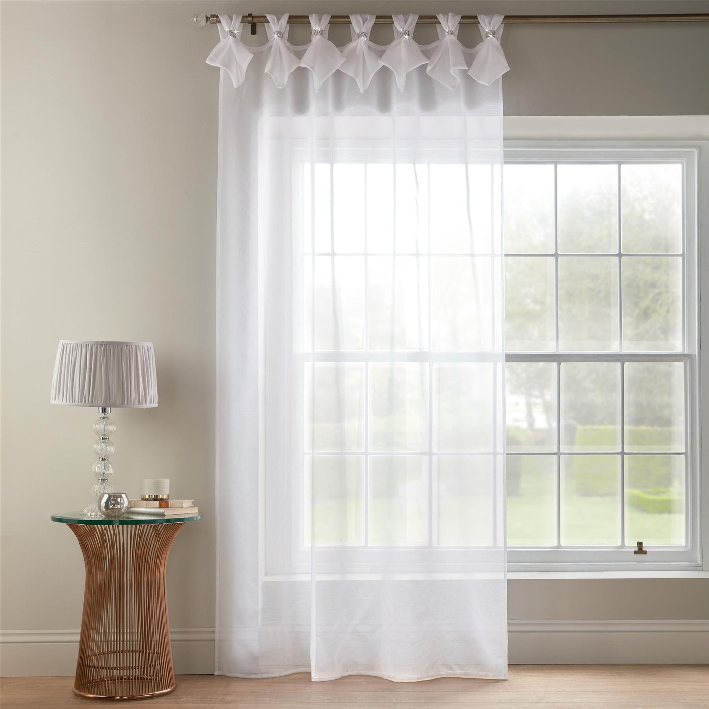 White Tiaras Tab Top Voile Curtain Panel