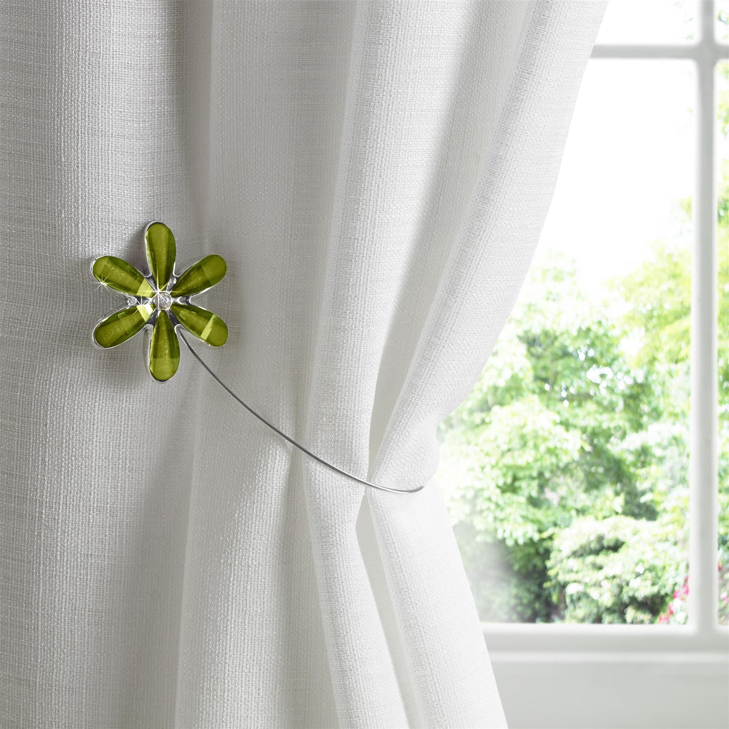 Green Flower Magnetic Curtain Tie Backs Pair