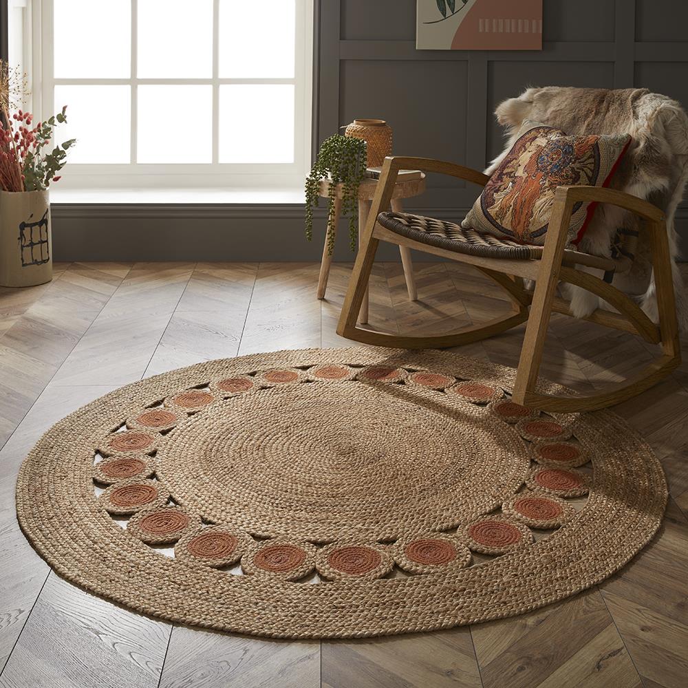 Prestwich Orange Circle Hand Braided Rug