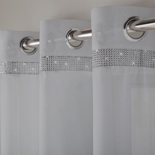 Silver Glittery Eyelet Voile Curtain Panel