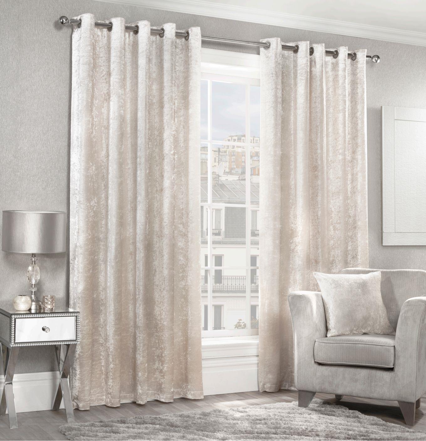 Cream Velvet Crushed Eyelet Curtains.  Pair