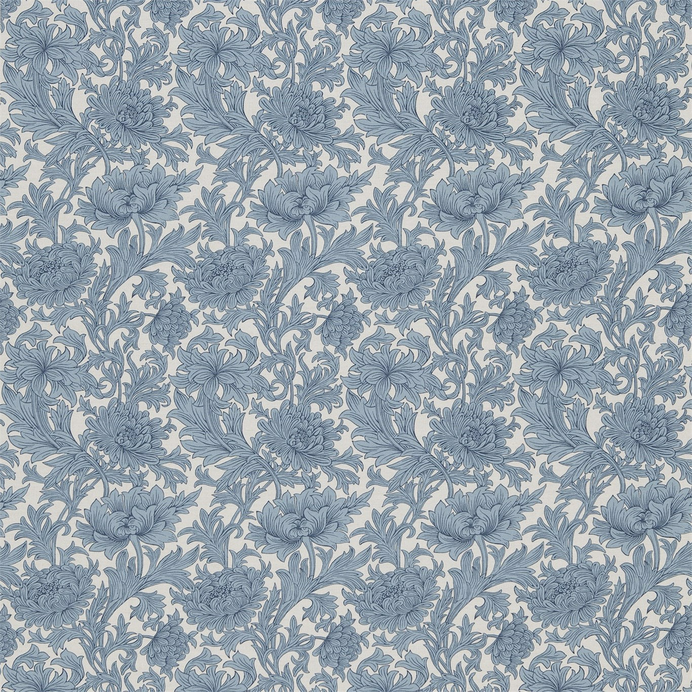 Chrysanthemum Toile Fabric by Morris & Co. - DMCOCH203 - Woad/Chalk