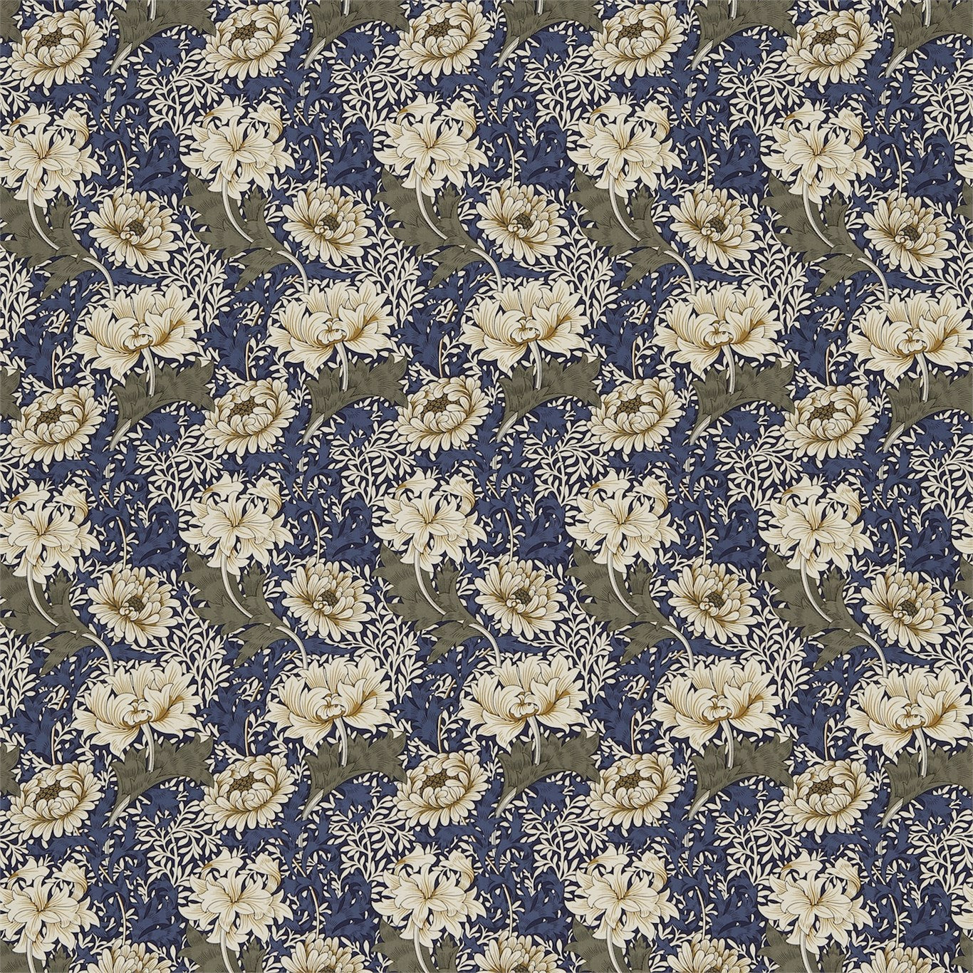 Chrysanthemum Fabric by Morris & Co. - DMFPCH207 - Indigo/Cream