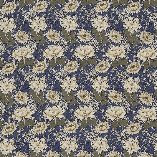 Chrysanthemum Fabric by Morris & Co. - DMFPCH207 - Indigo/Cream