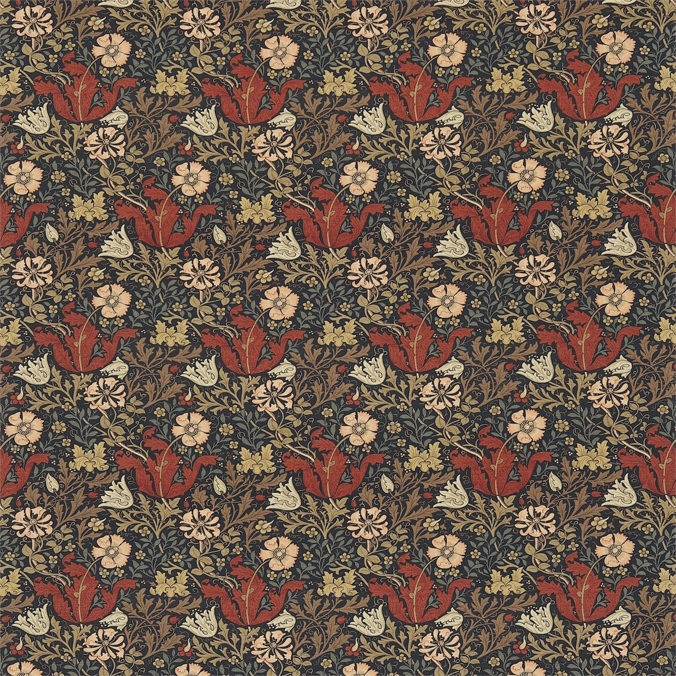 Compton Faded Fabric by Morris & Co. - DMFPCO206 - Faded Terracotta/Multi