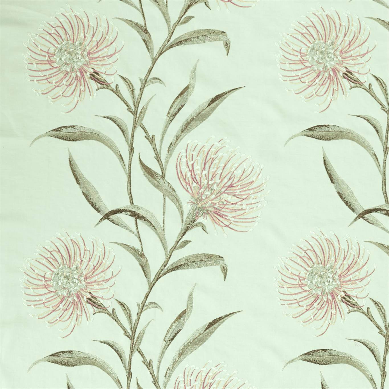 Catherinae Embroidery Fabric by Sanderson - DNTF237189 - Silver Mint