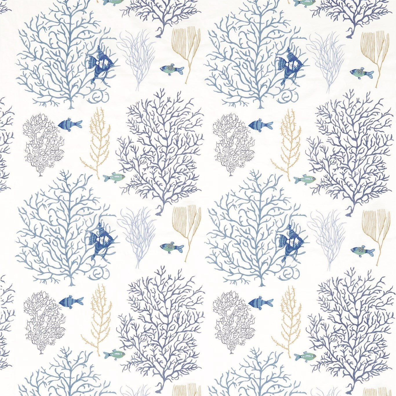 Coral & Fish Fabric by Sanderson - DVOY233300 - Marine/Blue