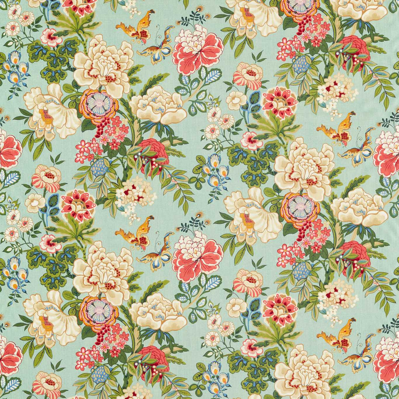 Emperor Peony Fabric by Sanderson - DWAT226963 - Jade/Apricot