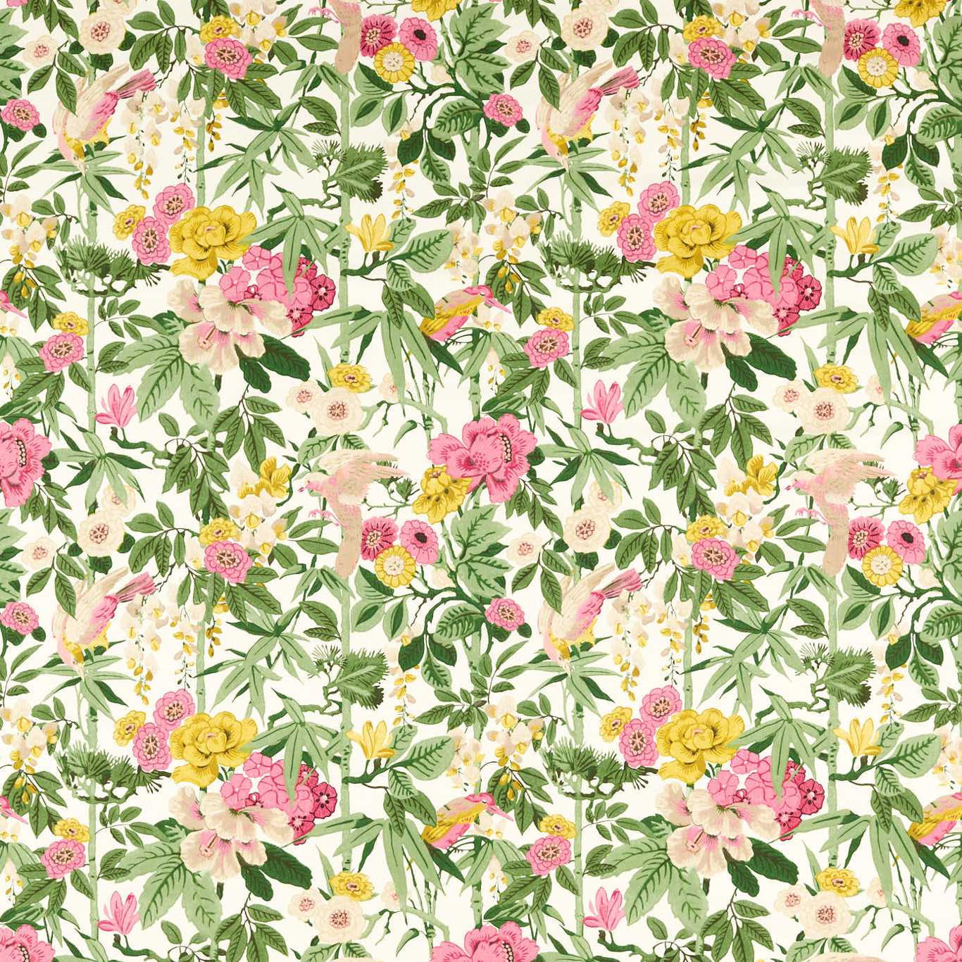 Bamboo & Bird Fabric by Sanderson - DWAT226969 - Scallion Green/Fushia