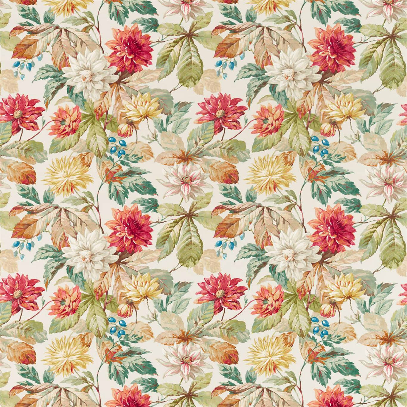 Dahlia & Rosehip Fabric by Sanderson - DYSI226531 - Briarwood/Russet