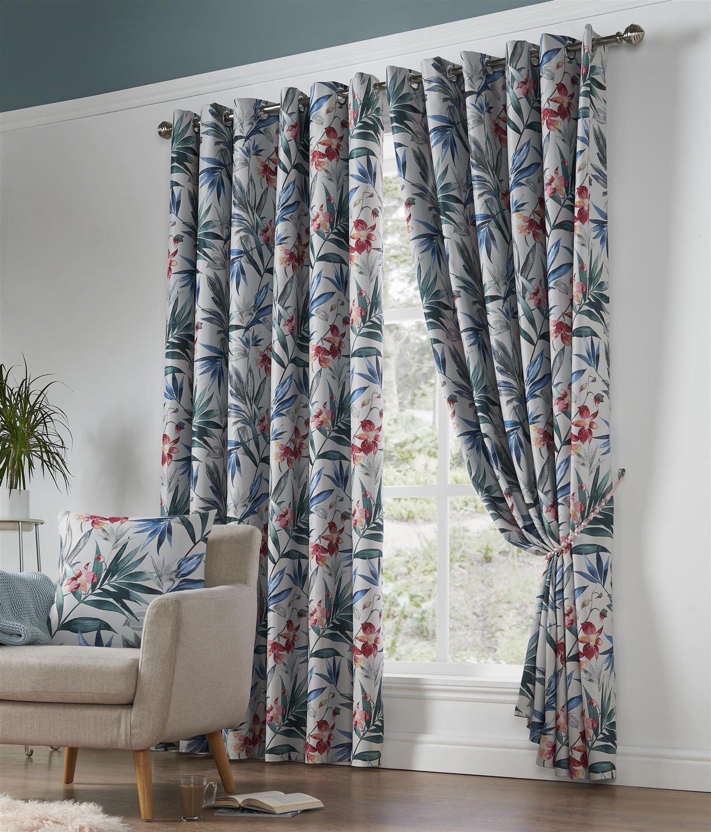 Fuschia Flo Blackout Thermal Eyelet Curtains - Pair