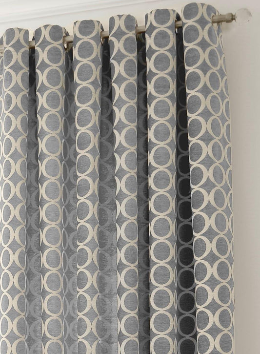 Silver Oh Fully Lined Eyelet Curtains Pair