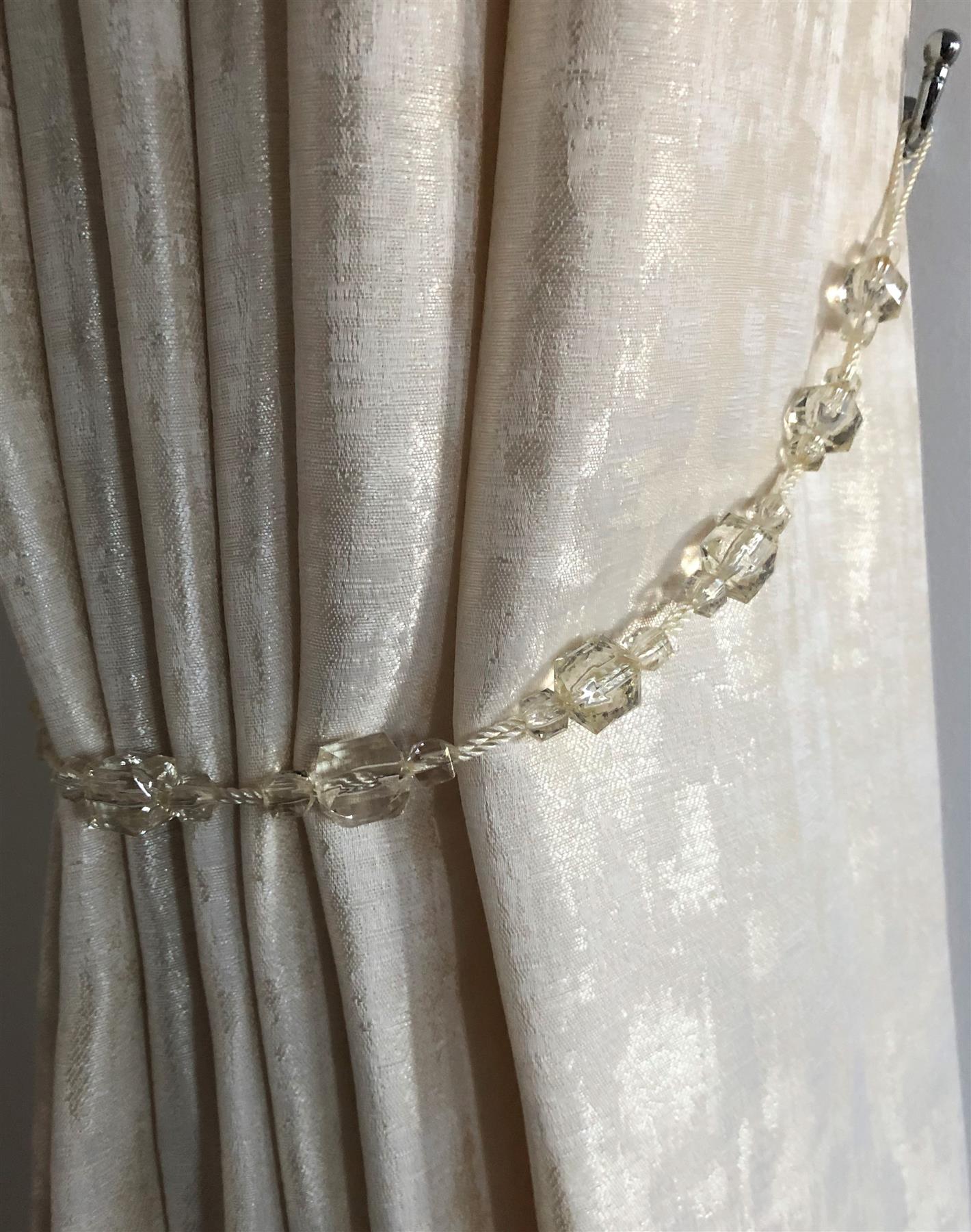 Cream Tiffany Black Curtain Tie Backs - Pair