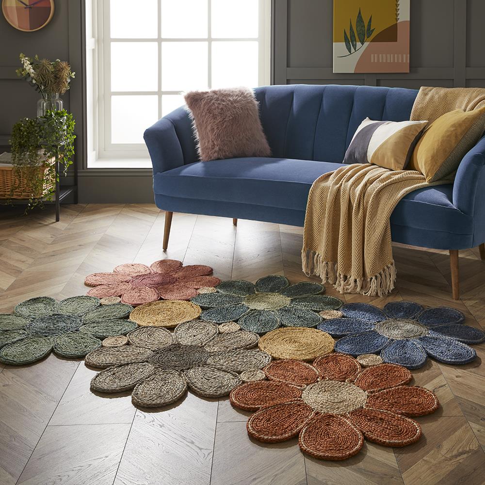 Spinningfields Multi Colour Flower Shaped Jute Rug