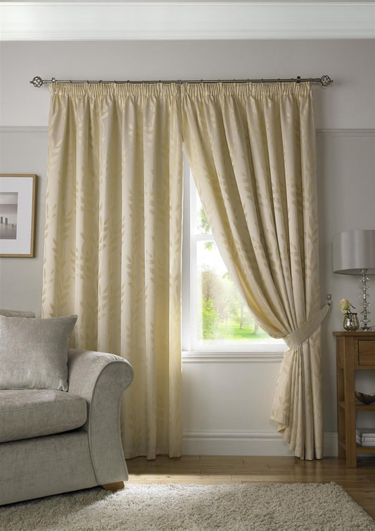 Cream Tivolia Fully Lined Pencil Pleat Curtains - Pair - Including Free Tie Backs