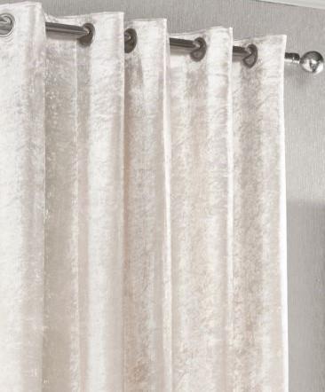 Cream Velvet Crushed Eyelet Curtains. Pair